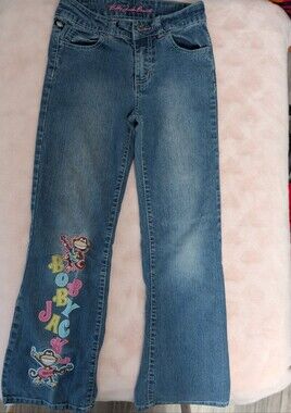 Vintage Y2K Bobby Jack Embroidered Flare Jeans - Girls 12 Peace Love Rock Roll